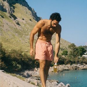 Casa Paloma Peach Solid Quick-Dry Swim Trunks with Drawstring Waist